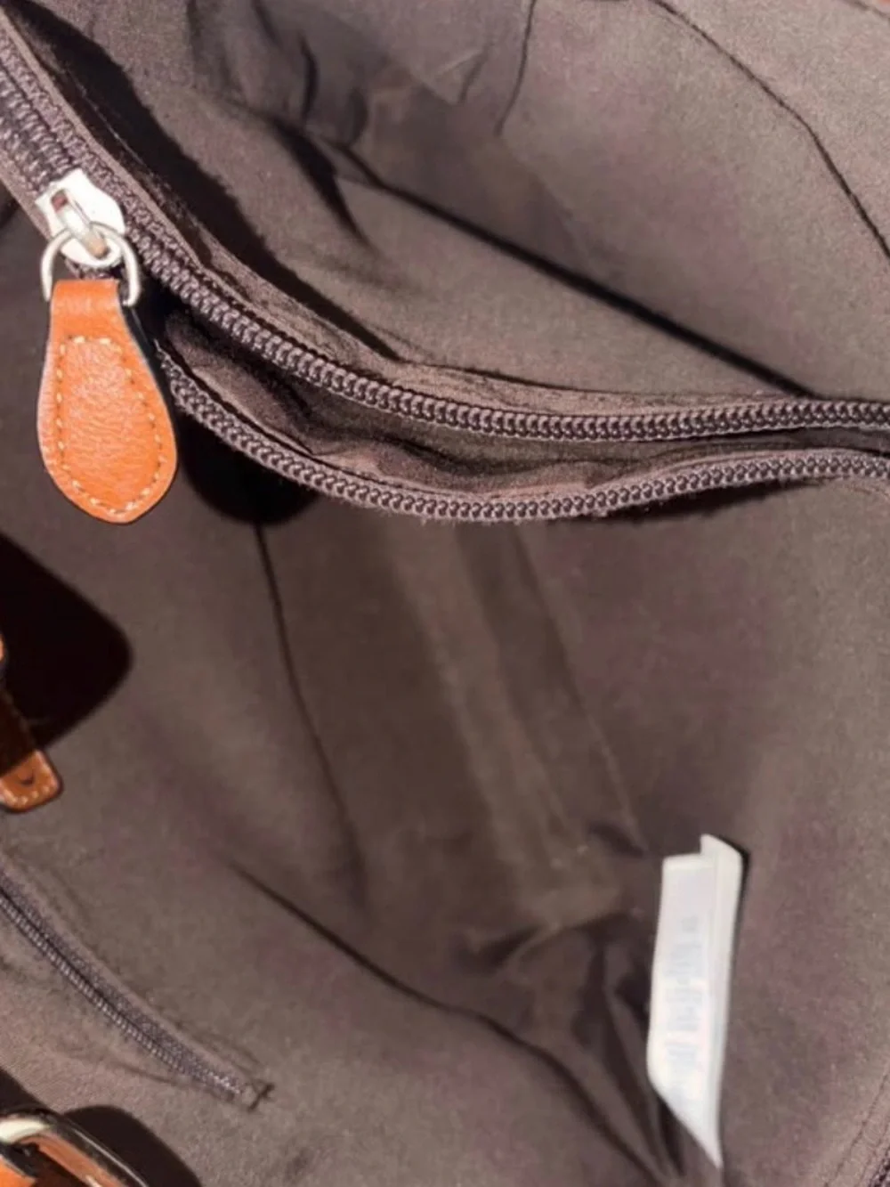 Chaps Brown Faux Leather Tote with Front Zip Pocket